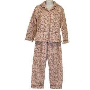 Floral Quilted Pajama Set Small 100% Cotton Cottagecore Loungewear Sleepwear